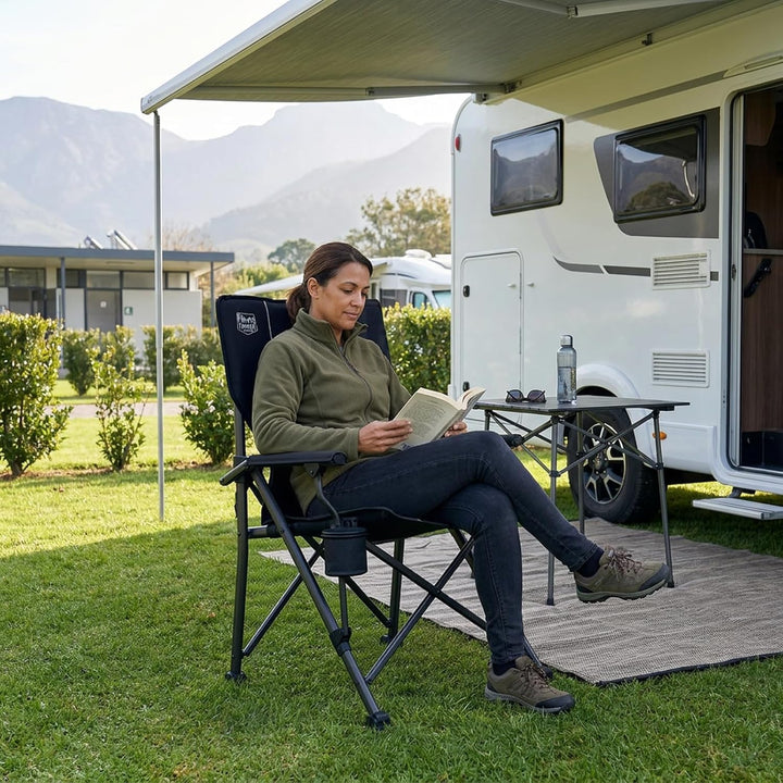 TIMBER RIDGE Faltbarer Campingstuhl 150 kg hohe Rückenlehne Tragbarer Klappstuhl mit Getränkehalter