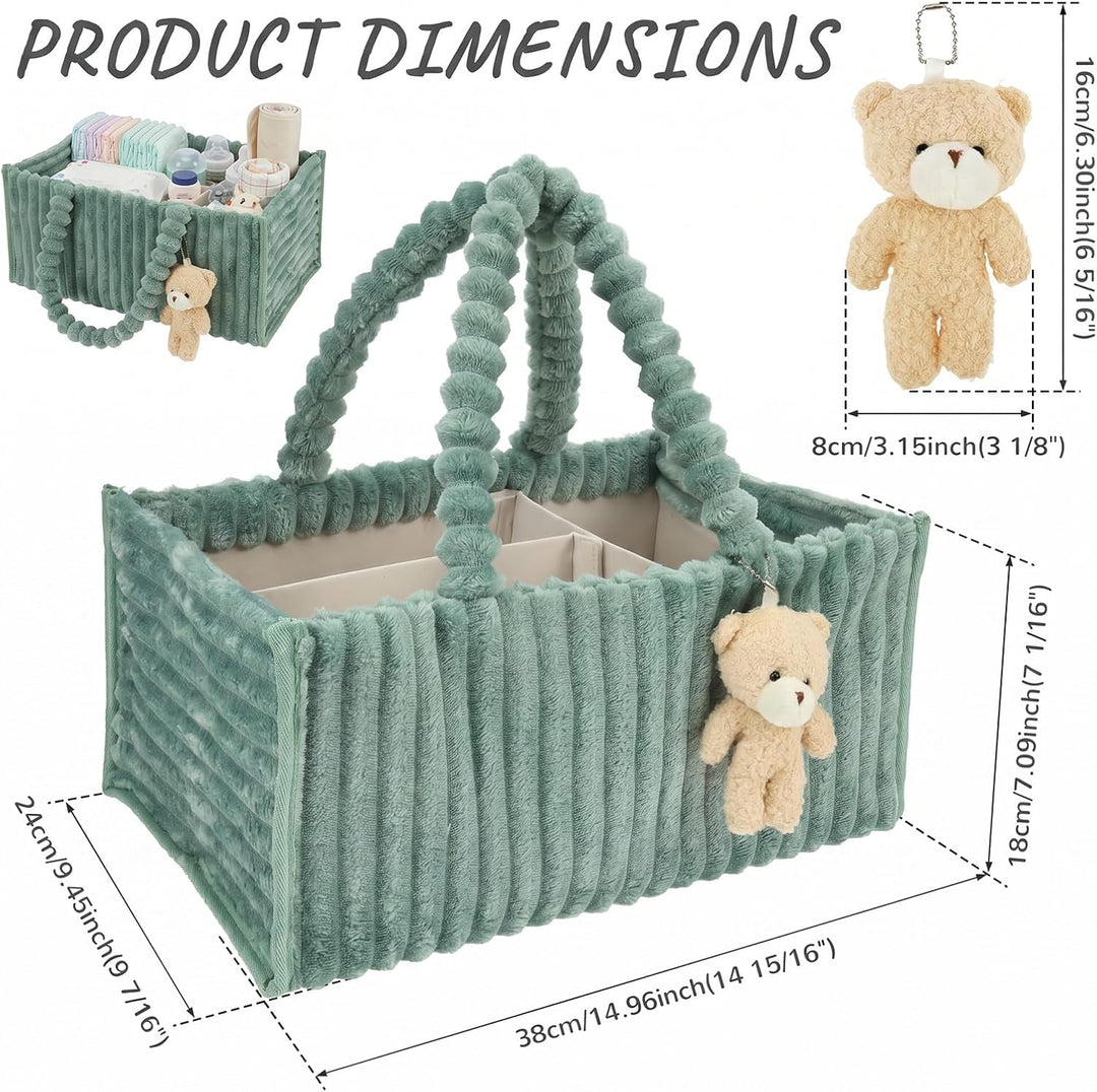 Windel Caddy Organizer aus Plüsch Baby Aufbewahrungsbox mit Bären Anhänger Grün, Grün