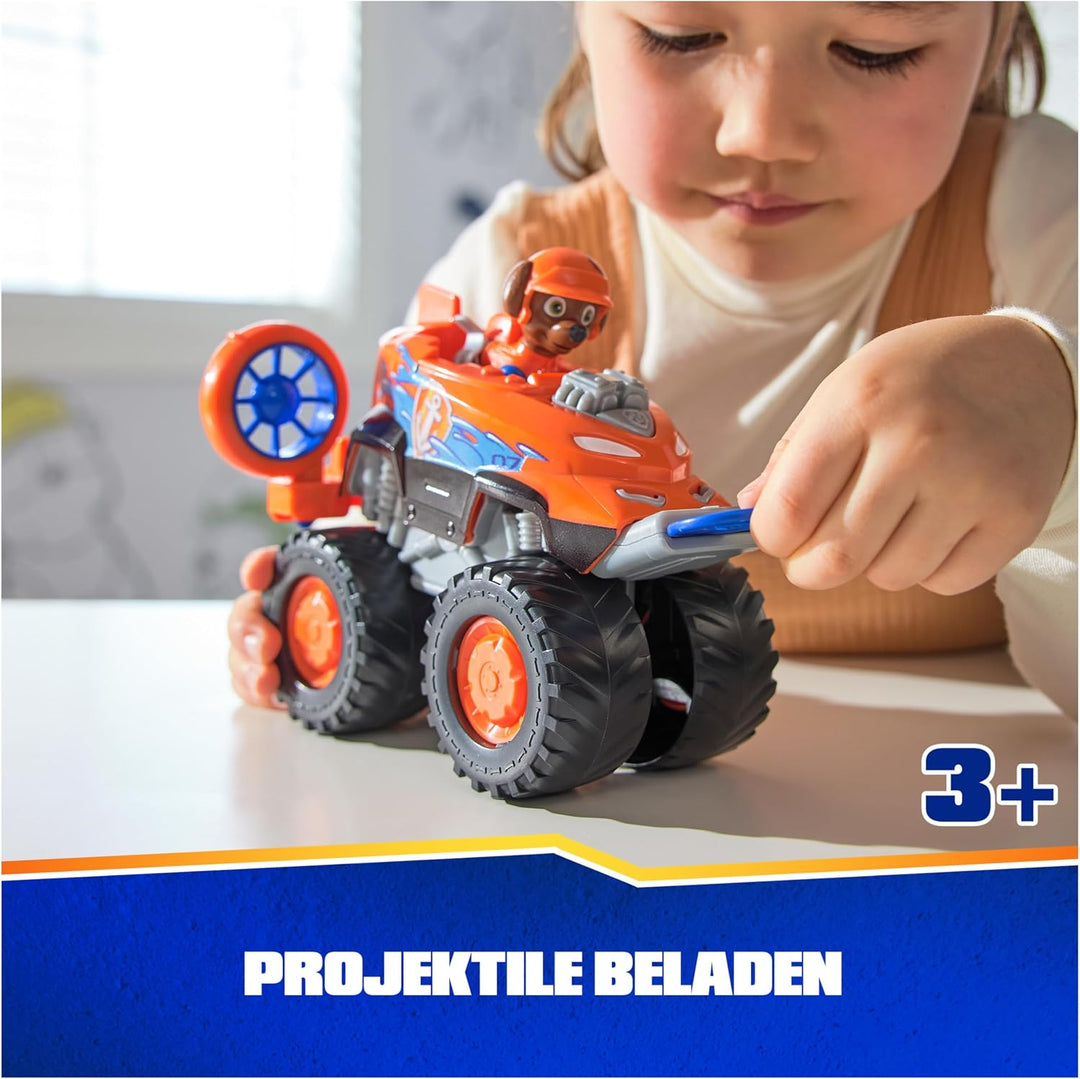 PAW PATROL Rescue Wheels - Zumas Monstertruck Fahrzeug mit Geschoss-Abwurf und Zuma Hundefigur, Spie
