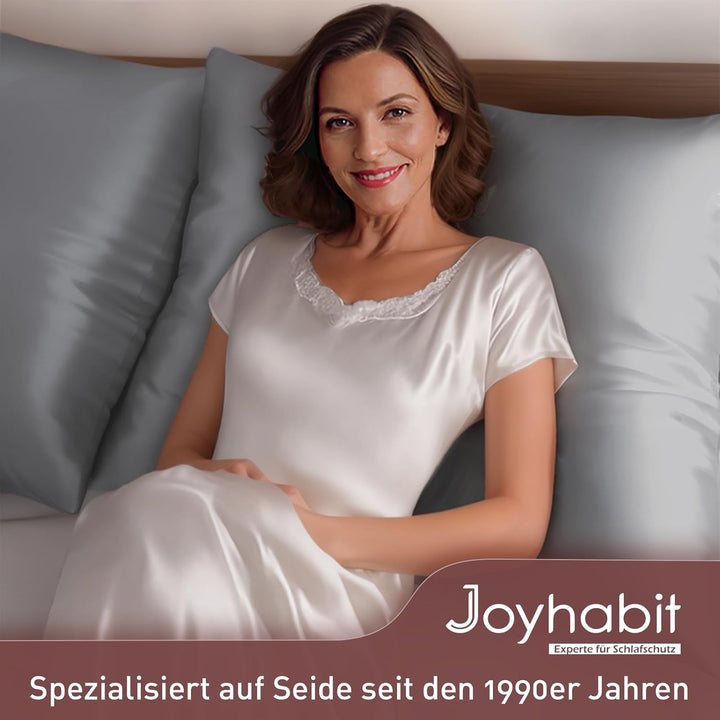 Joyhabit Seidenkissenbezug 80x80, Silbergrau, 16MM Silk Pillowcase aus 100% Bio Maulbeerseide, Super