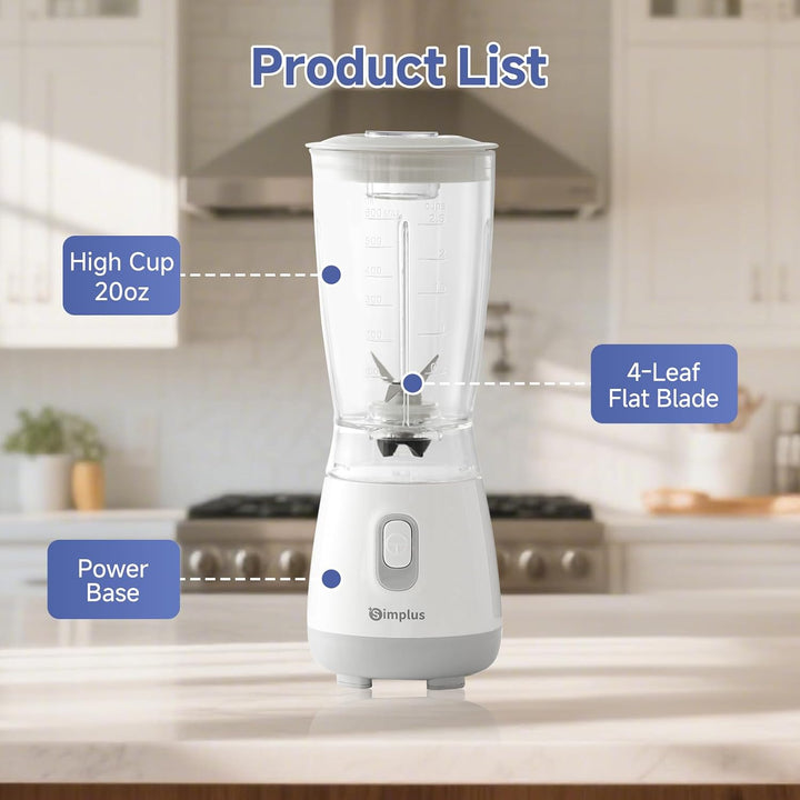 SIMPLUS Standmixer 600 ml Hellgrau, kompakter Smoothie Mixer mit 23000 U/min, 250W Küchenmixer mit 4