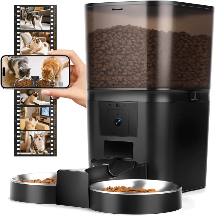 Nobleza 6L Futterautomat Katze 2 Näpfe mit 1080P Kamera, 5G WiFi Katzen Futterautomaten mit APP & Na