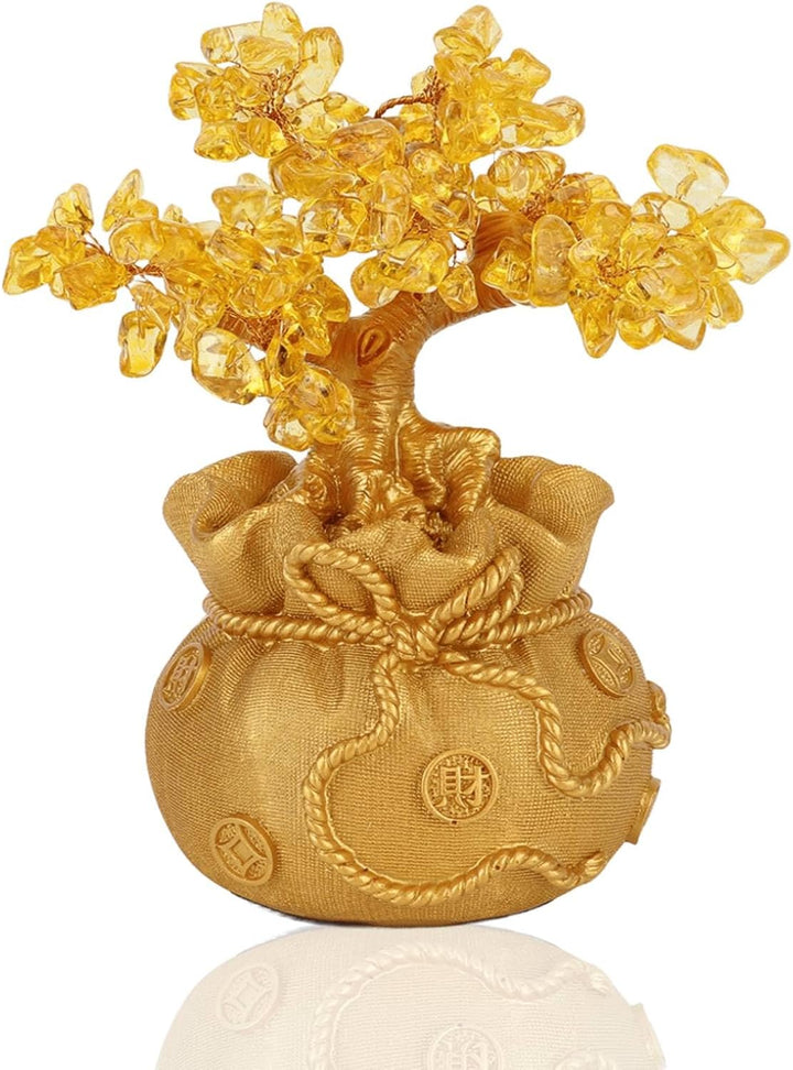 HERCHR Gold Geld Baum, Feng Shui Baum Citrin Geld Baum Harz Glücksbaum Bonsai Statue Office Home Dek