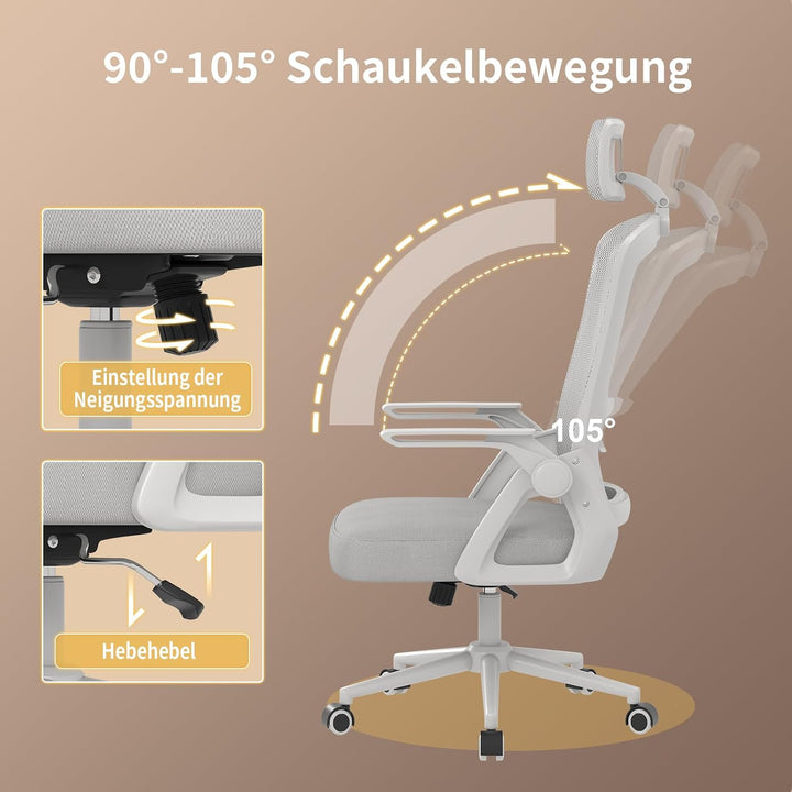 naspaluro Bürostuhl Ergonomisch Schreibtischstuhl Grau | Atmungsaktiver Netzgewebe, Lordosenstütze,