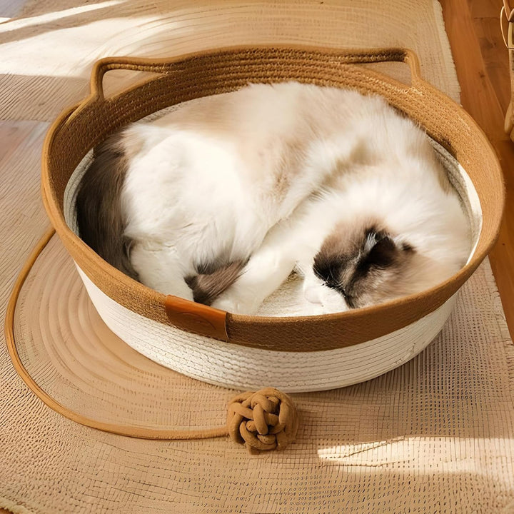 Geflochtenes Katzenbett - Kratzfeste Gewebte Haustier Nestmatte Mit Baumwollbezug,Kühlendes Waschbar