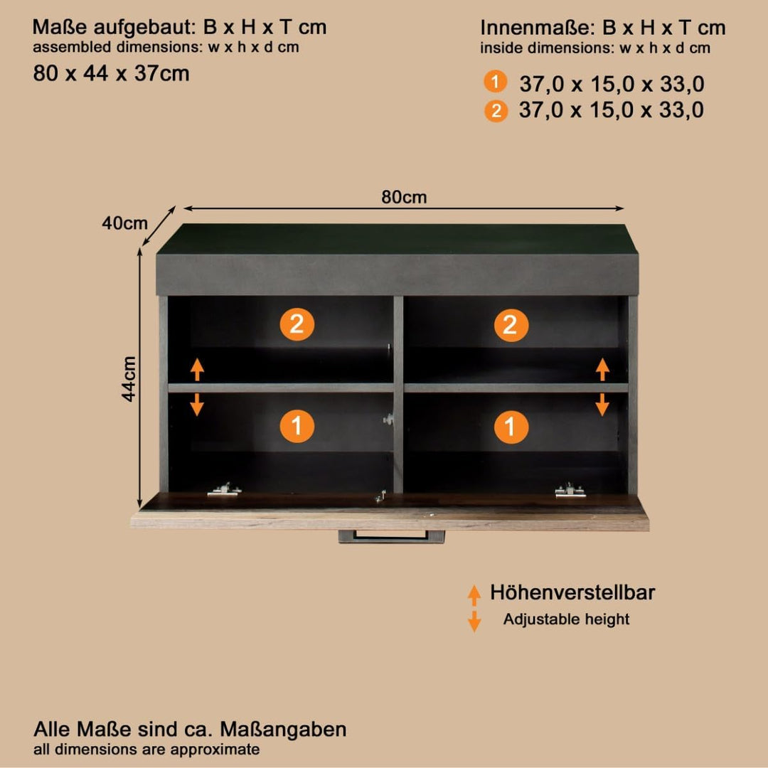 trendteam smart living - Garderobensitzbank Sitzbank - Garderobe - Indy - Aufbaumass (BxHxT) 80 x 45
