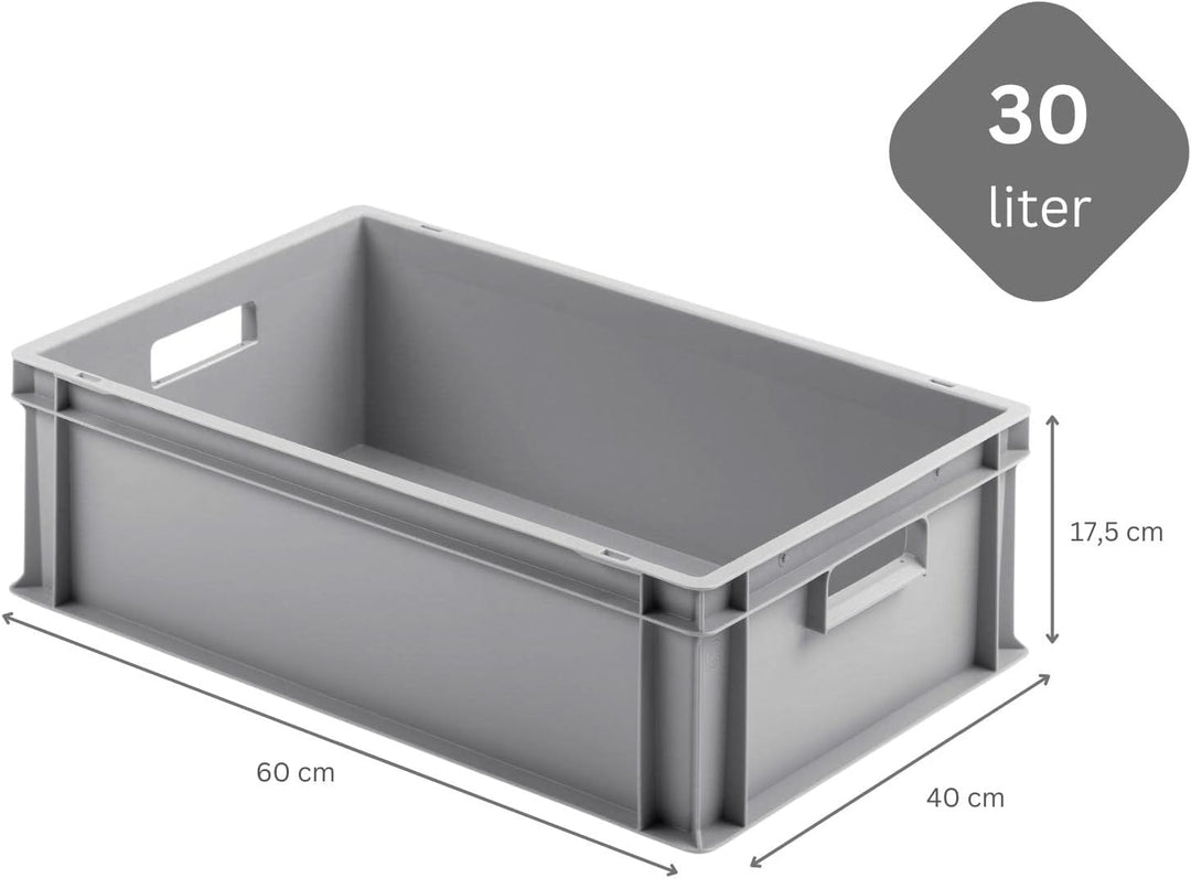 SparSet 10x Eurobehälter mit offenem Griff & 1x Transportroller Grau | HxBxT 17,5x40x60cm | 30 Liter