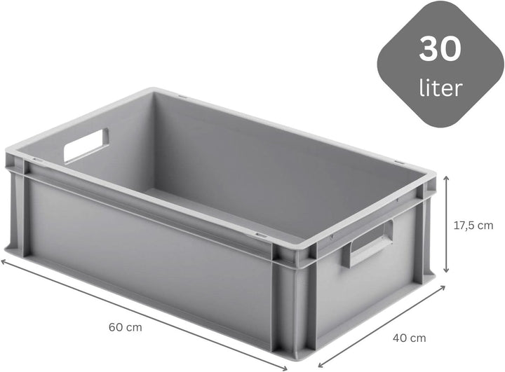 SparSet 10x Eurobehälter mit offenem Griff & 1x Transportroller Grau | HxBxT 17,5x40x60cm | 30 Liter