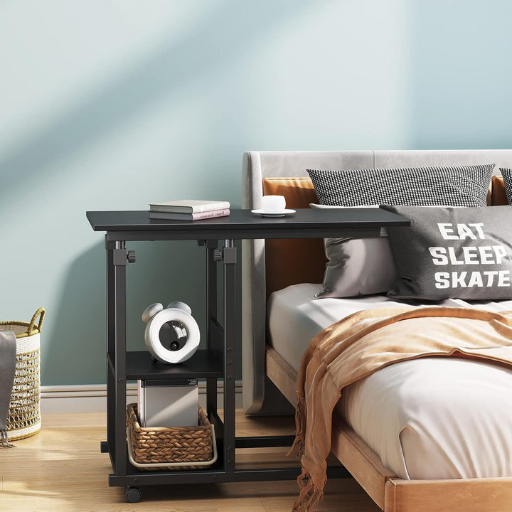 Dripex Beistelltisch mit Rollen Laptoptisch Höhenverstellbar Schreibtisch aus Holz, Sofatisch Nachtt