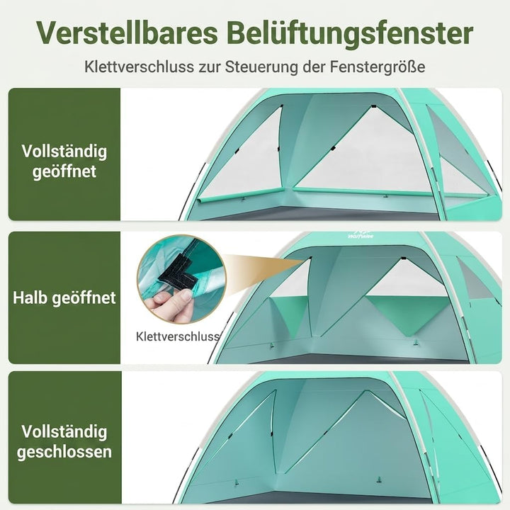 Wolfwise Strandmuschel UV Schutz, 3 Belüftungsfenster & Tragetasche, Strand Zelt mit erweiterbarem B