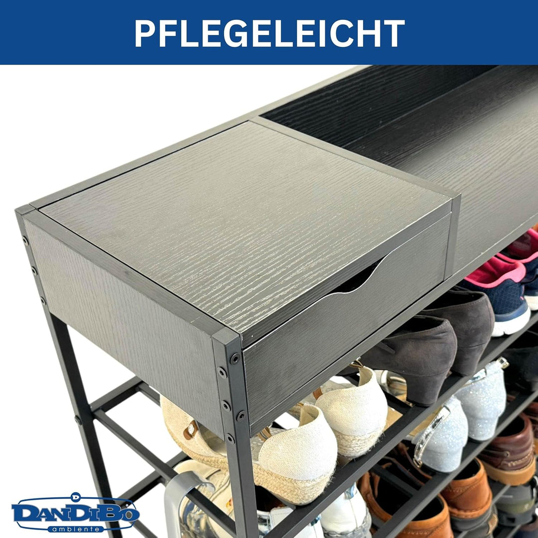 DanDiBo Schuhregal Platzsparend Metall Schwarz Modern 6 Etagen 100 cm mit Ablage Schuhständer mit St