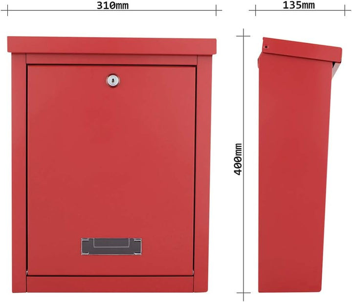 Rottner Briefkasten Brighton Stahlblech Rot, Postkasten, Klappe/Tropfnase, Zylinderschloss, Sichtfen
