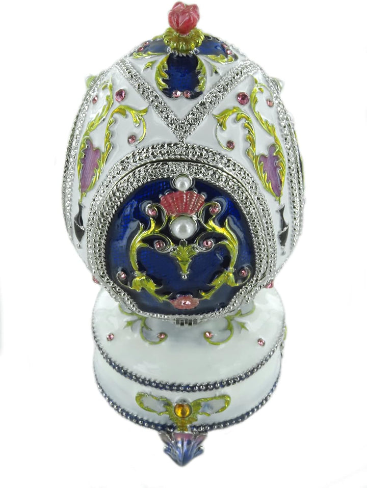 Lutèce Créations Musikalisches Ei/Schmuckei im Fabergé-Stil aus Porzellan mit Spieluhr, beweglichem