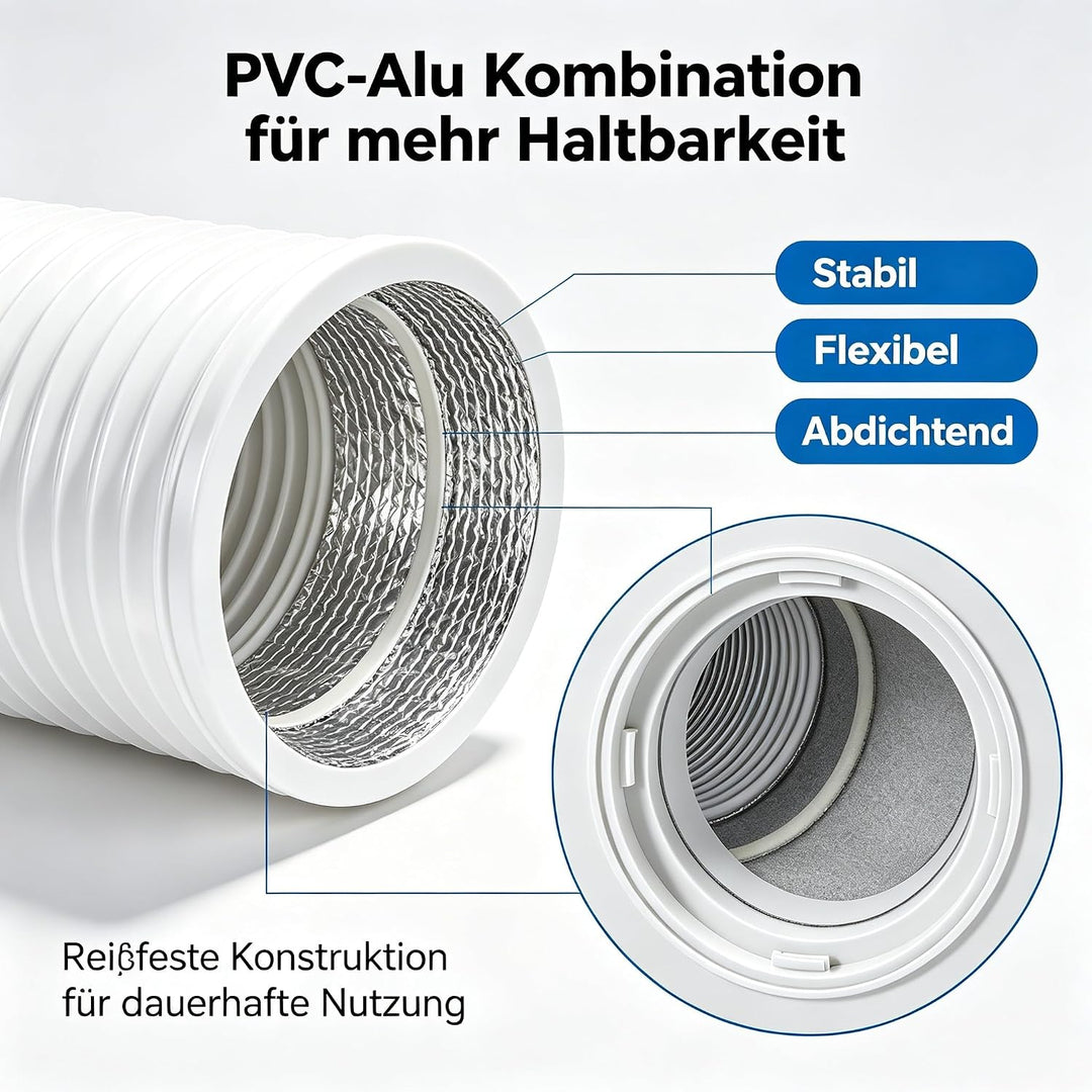 4 Zoll Mobile Klima Abluftschlauch Set 150cm Wandanschluss Platte Wandmontage PVC-Aluminium Flex Abl