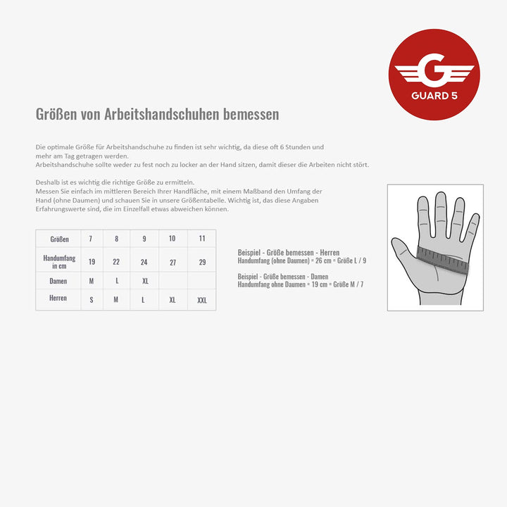GUARD 5-12 Paar Leder Arbeitshandschuhe (Gr. 11 / XXL) - robuste Bau- und Gartenhandschuhe - Rindspa
