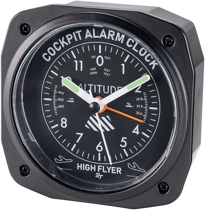 EUROtops Cockpit-Wecker „High Flyer“ - Flugzeugarmaturen-Look, Quarzwerk, Alarmfunktion, Kompakte An