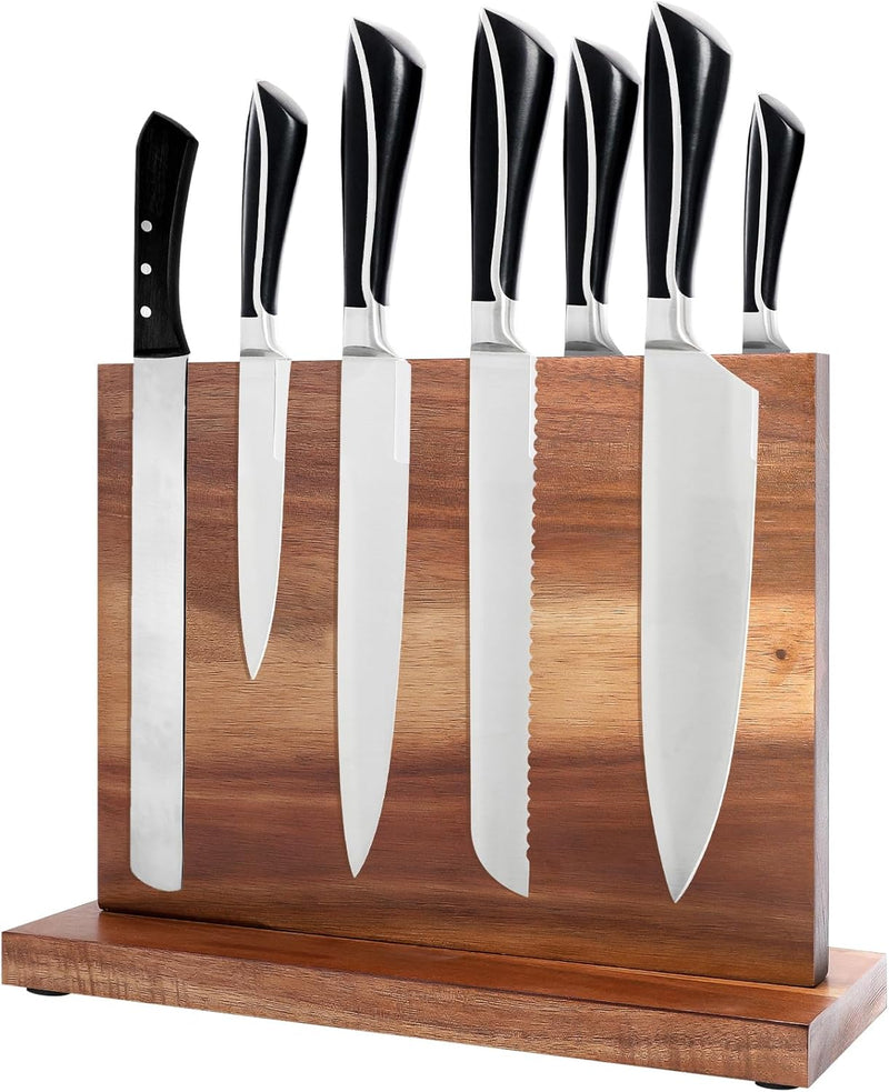 Gugxiom Double Sided Messerblock Magnetisch, Acacia Wood Magnetic Knife Holder, Magnetic Knife Block