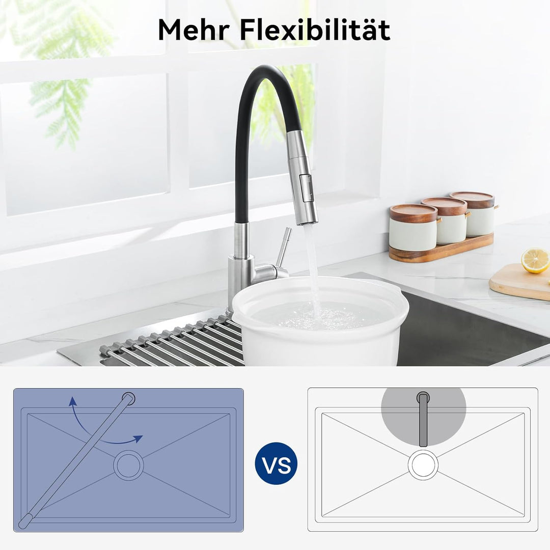 CECIPA Wasserhahn Küche Schwarz, Flexibler Wasserhahn mit 2 Strahlarten, Küchenarmatur Schwarz 360°D