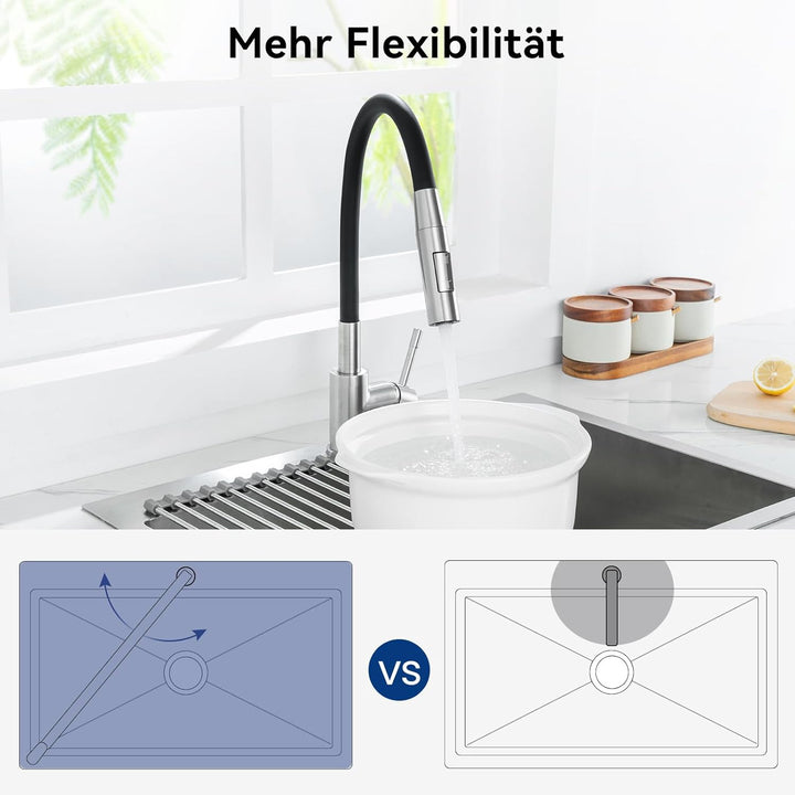 CECIPA Wasserhahn Küche Schwarz, Flexibler Wasserhahn mit 2 Strahlarten, Küchenarmatur Schwarz 360°D