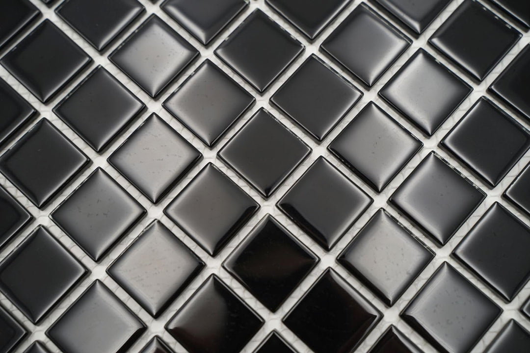 Mosaik Quadrat Crystal uni schwarz Glasmosaik Transluzent Transparent 3D Fliesenspiegel, Mosaikstein