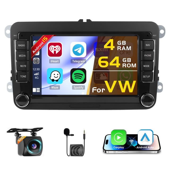 Hikity 4+64GB Android 15 Autoradio Wireless CarPlay Android Auto für VW Golf 5 6 Passat Polo Tiguan