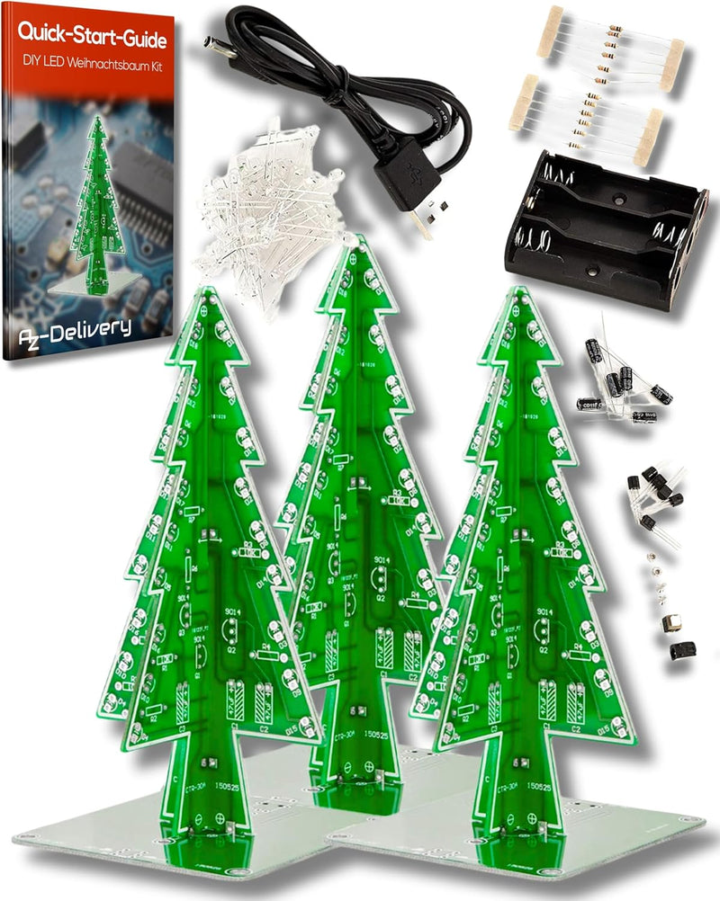 AZDelivery 3 x DIY LED Weihnachtsbaum Kit zum selber löten inklusive E-Book!