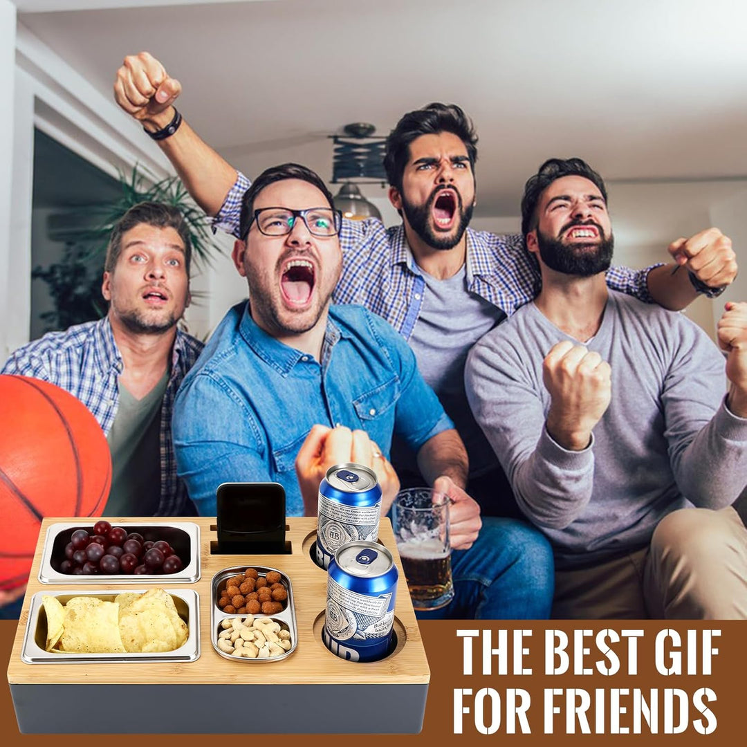 Collazoey Couchbar Snackbox, Mit Snackschalen Aus Edelstahl,mit Abnehmbarer Deckel, Couch Tablett, S