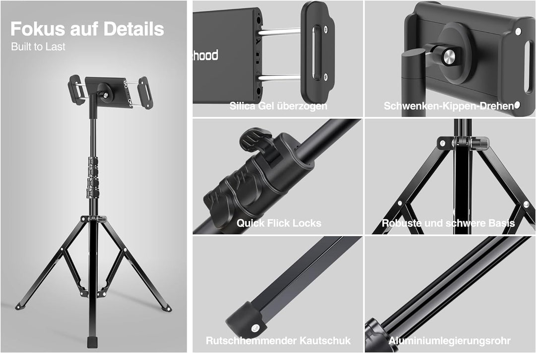 Elitehood Aluminium Tablet Stativ Halterung, iPad Ständer - Höhenverstellbar bis 65'' Halter Stativ