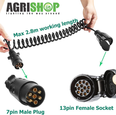 AGRISHOP Anhängerkabel Adapterkabel 7auf 13-polig 12v 2.8m,Anhänger Verlängerung Spiralkabel 7-13pol