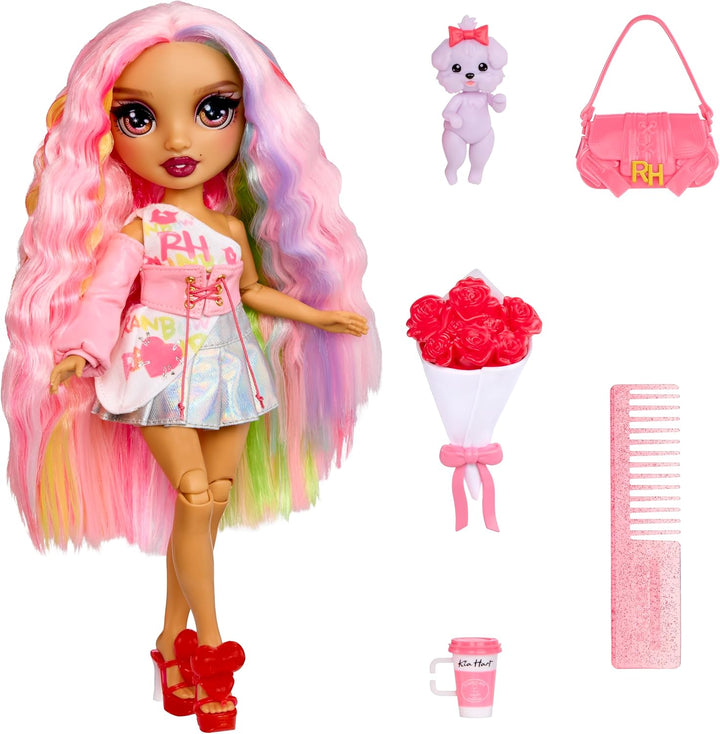 Rainbow High Pretty in Paris Modepuppe - Kia Hart - 28 cm grosse Modepuppe in Rosa mit Welpen, Handt