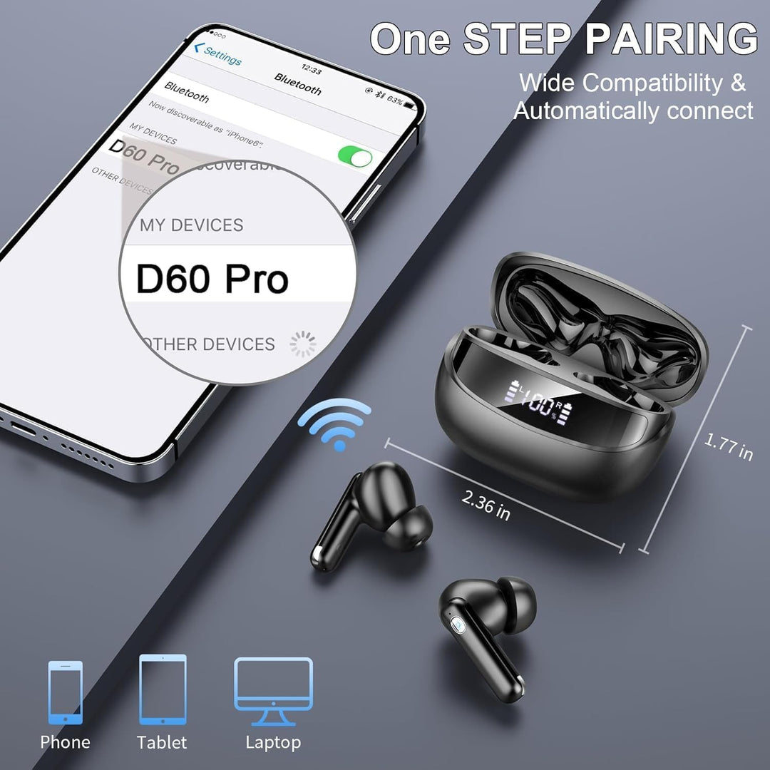 2026 Bluetooth Kopfhörer, Kopfhörer Kabellos Bluetooth 5.4 HiFi Stereo, Ohrhörer mit LED Anzeige, 50