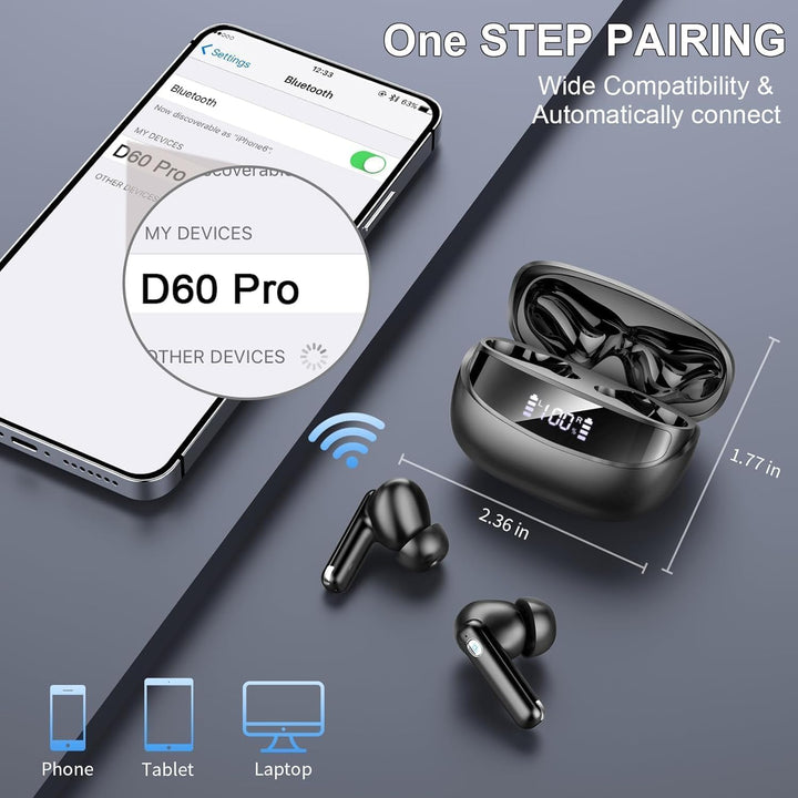 2026 Bluetooth Kopfhörer, Kopfhörer Kabellos Bluetooth 5.4 HiFi Stereo, Ohrhörer mit LED Anzeige, 50