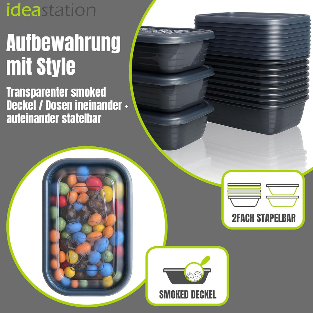 Gefrierdosen Set 12 x 600 ml - anthrazit - BPA-freie Frischhaltedosen mit Deckel - bruchsichere Dose