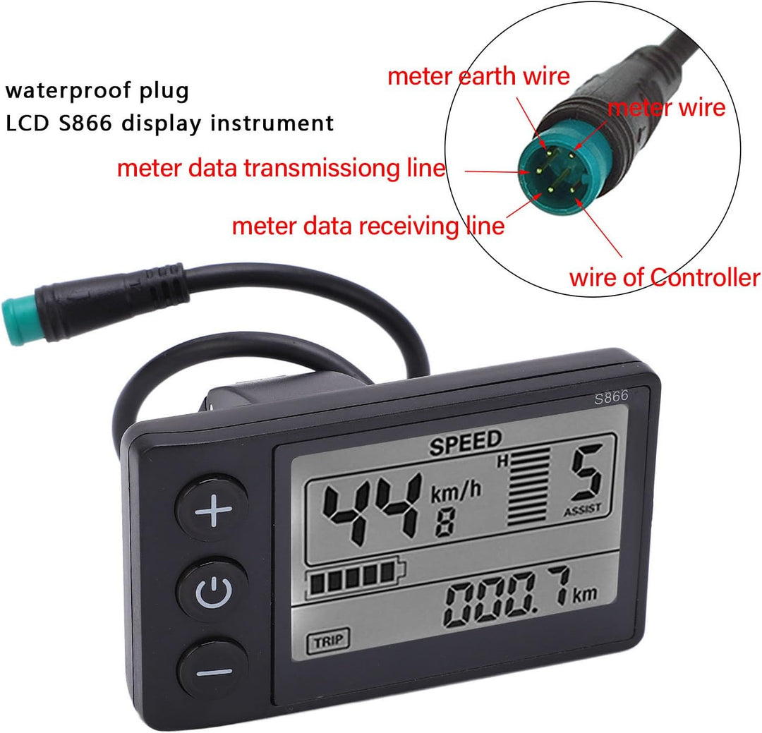 Dioche Elektrofahrrad Display, Elektrofahrrad S866 LCD-Anzeige 24 V, 36 V, 48 V, Bedienfeld mit wass
