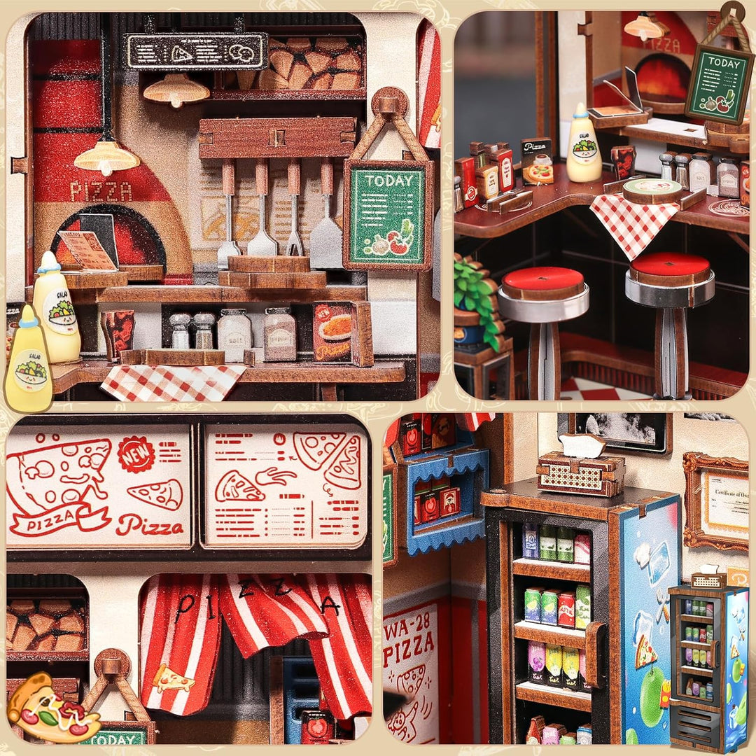 CUTEBEE Book Nook Kit - Holz DIY Miniature House Pizza Fast Food Thema - Miniatur Haus Selber Bauen