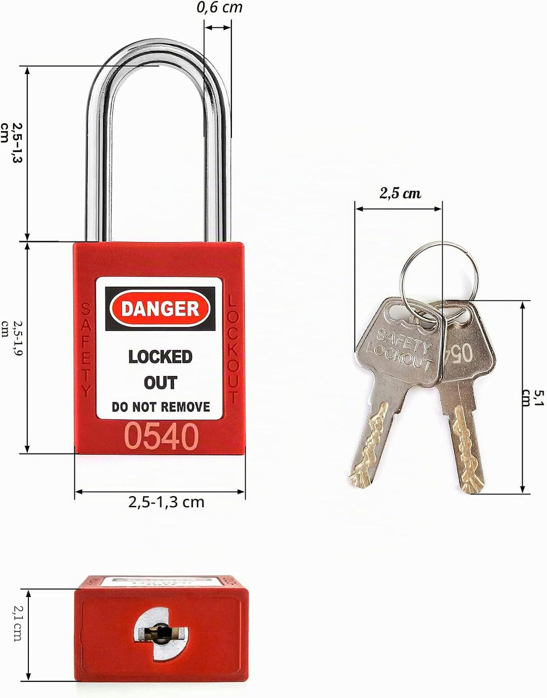 QWORK® Lockout Vorhängeschloss, 10Stk Vorhängeschlösser mit 20 Schlüssel, Rot, 38mm 10 PCS Stahl, 10