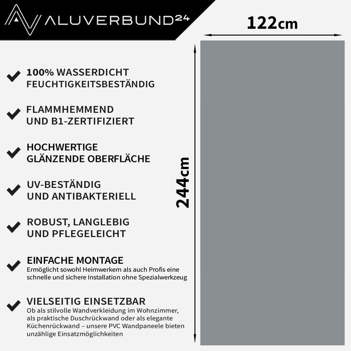 AMON Wandpaneele 122x244cm in Marmor- Granit-Optik (Anthrazit Grey) ideal als Duschrückwand Badrückw