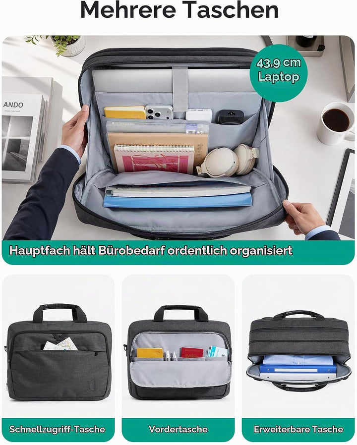 bagsmart 17,3-Zoll-Laptoptasche, Erweiterbare Aktentasche, Computertasche für Herren und Damen, Lapt