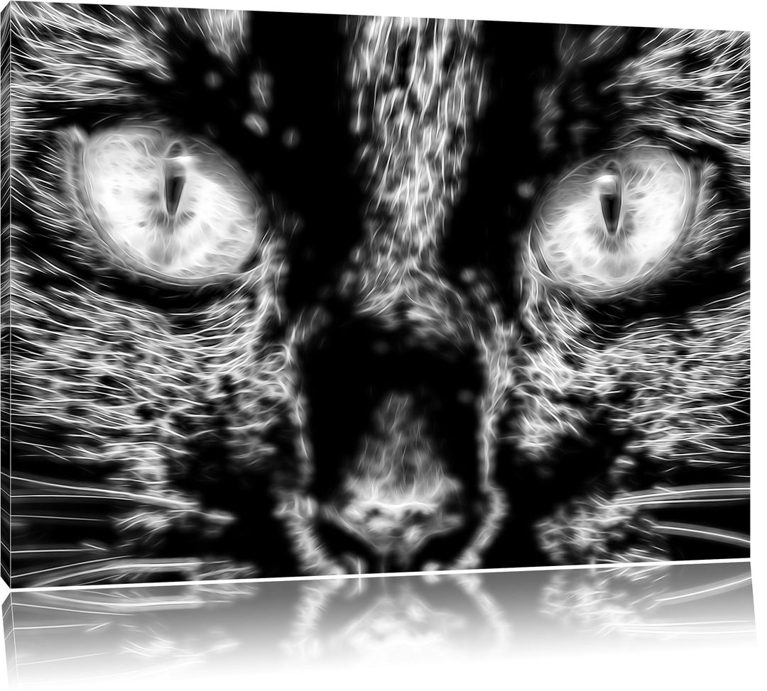 Pixxprint Katze mit orangenen Augen, 100x70cm Leinwandbild bespannt auf Holzrahmen/Wandbild Kunstdru