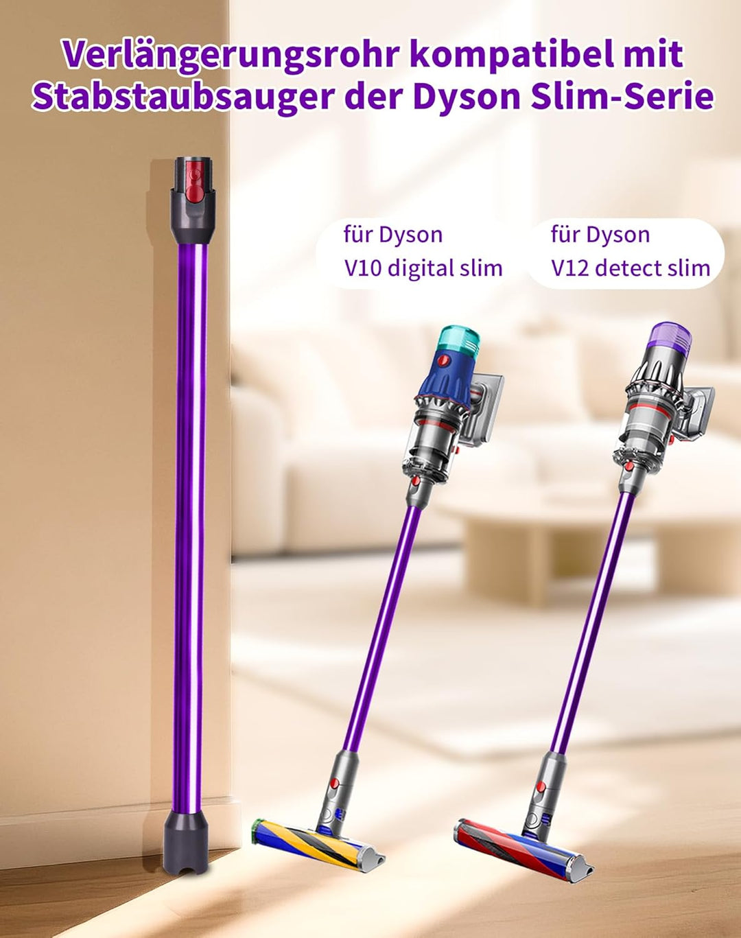 Verlängerungsrohr für Dyson V12 Detect Slim / V10 Digital Slim Stabstaubsauger, 74 cm Aluminium Tele