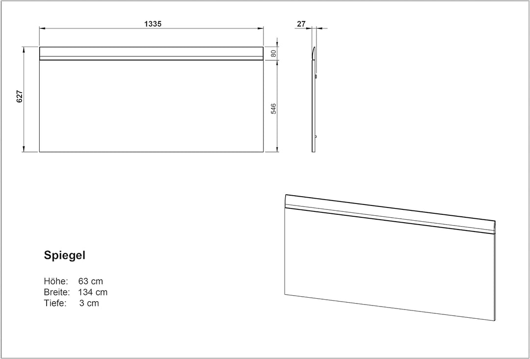 Germania Spiegel mit Applikation GW-Adana in Weiss, 134 x 63 x 3 cm (BxHxT) Spiegel Weiss, Spiegel W