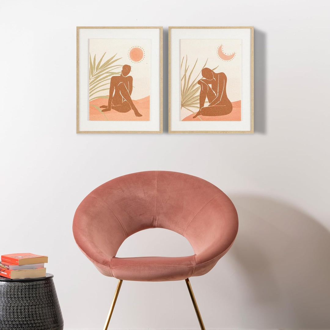 Baroni Home Set von 2 Leinwandbildern mit hellem Holzrahmen mit hochwertigem Druck, bunte und modern