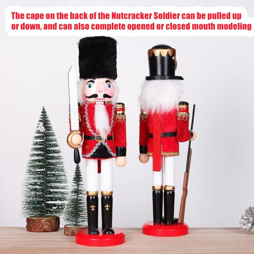 KAHEIGN 2Pcs Nussknacker Figuren Holz Nussknacker Soldaten, 30cm Traditionelle Weihnachten Nussknack