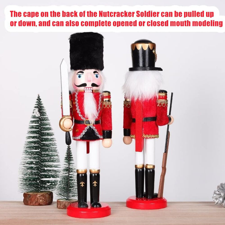 KAHEIGN 2Pcs Nussknacker Figuren Holz Nussknacker Soldaten, 30cm Traditionelle Weihnachten Nussknack