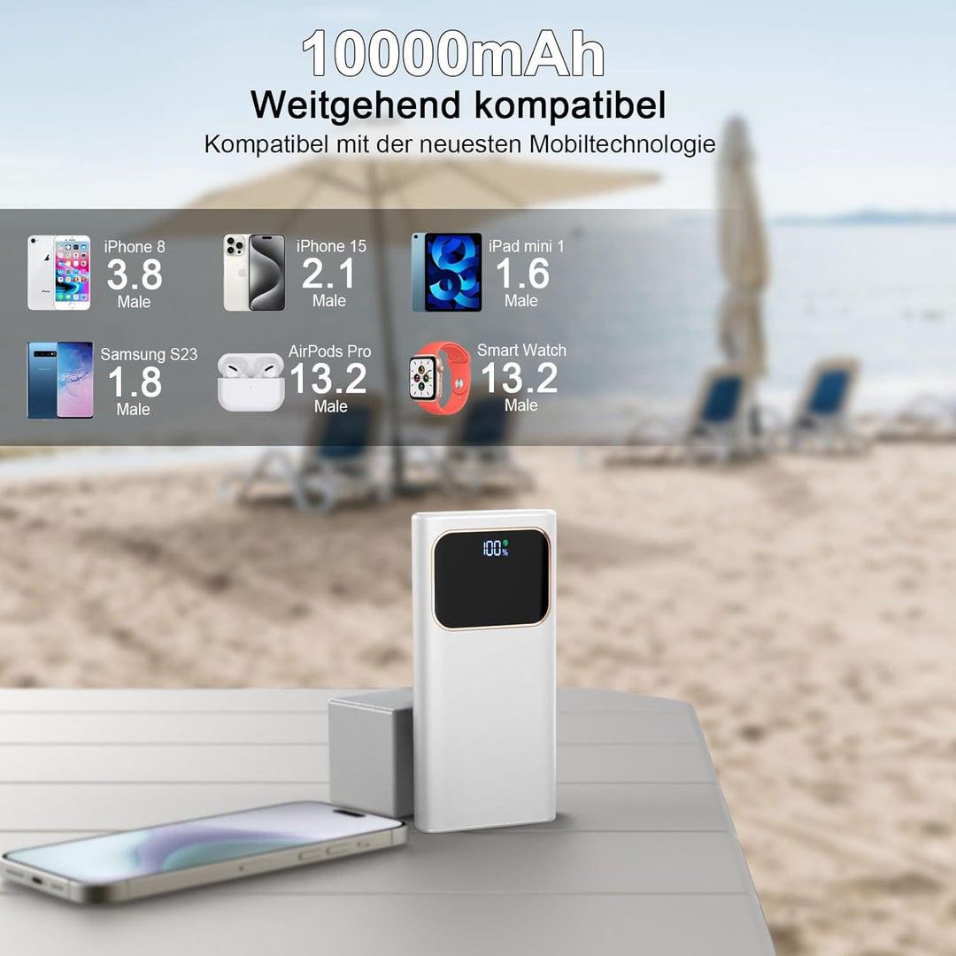 Coucur Power Bank 10000mAh, USB C Powerbank 22.5W Schnellladefunktion, Externe Handyakkus mit LED Di