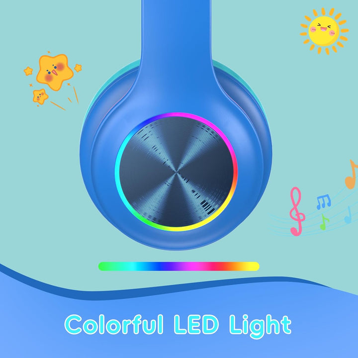 Candy Bila Bluetooth Kinder Kopfhörer Over-Ear, Kabellos mit LED-Leuchten, HD-Mikrofon, 85/94dB Laut