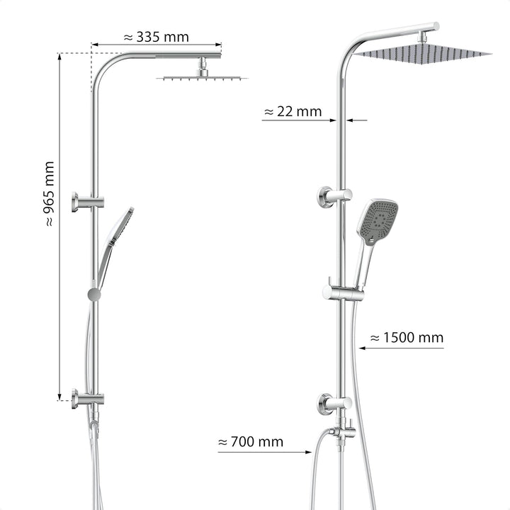 EISL EASY DELUXE Duschset, Duschsystem ohne Armatur 2 in 1 mit grosser Edelstahl Regendusche (300 x