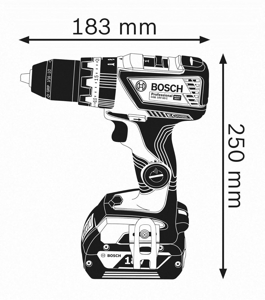 Bosch Professional 18V System Akku Schlagbohrschrauber GSB 18V-60 C (max. Drehmoment: 60 Nm, Bohr-Ø