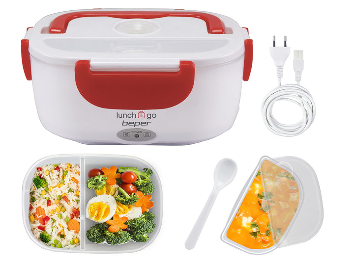BEPER Lunch & Go - Wärmende Lunchbox, tragbarer elektrischer Speisenwärmer, 2 herausnehmbare Behälte