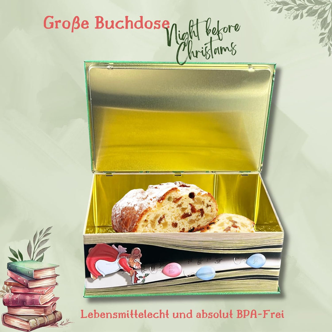 Grosse Buchdose Night Before Christmas - Aufbewahrungsdose, Keksdose, Blechdose - aufwändig geprägt